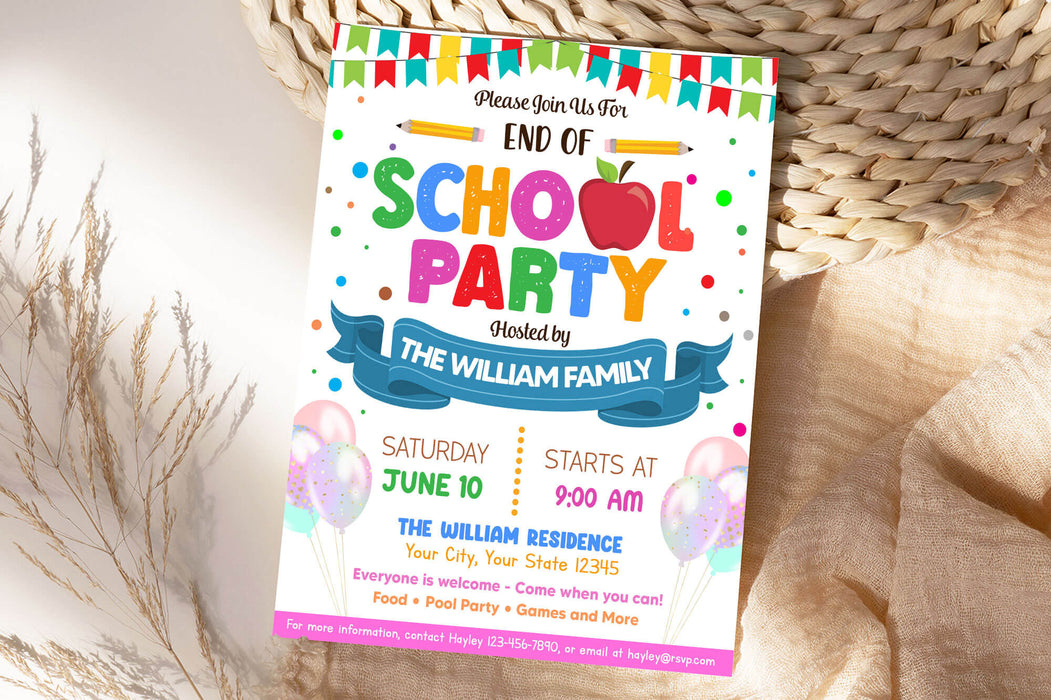 DIY End of School Party Invitation Template | End of School Year Summer Invite