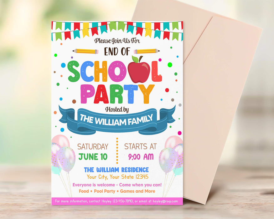 DIY End of School Party Invitation Template | End of School Year Summer ...