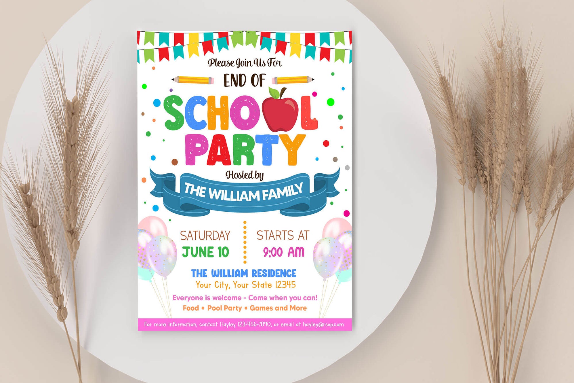 DIY End of School Party Invitation Template | End of School Year Summer ...