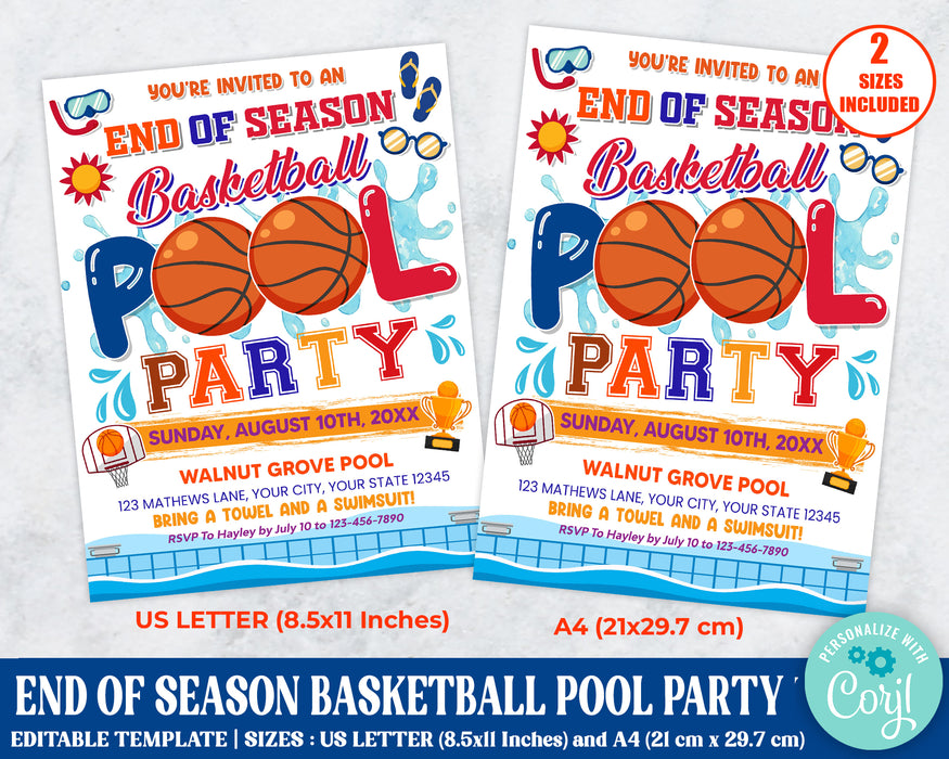 DIY End of Season Basketball Pool Party Flyer | Sport Pool Bash Party Flyer Template
