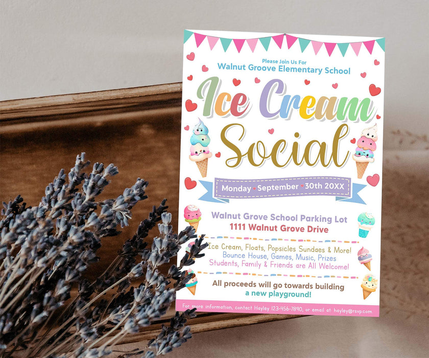 Customizable Ice Cream Social Party Invitation Template | Ice Cream Summer Party Invite
