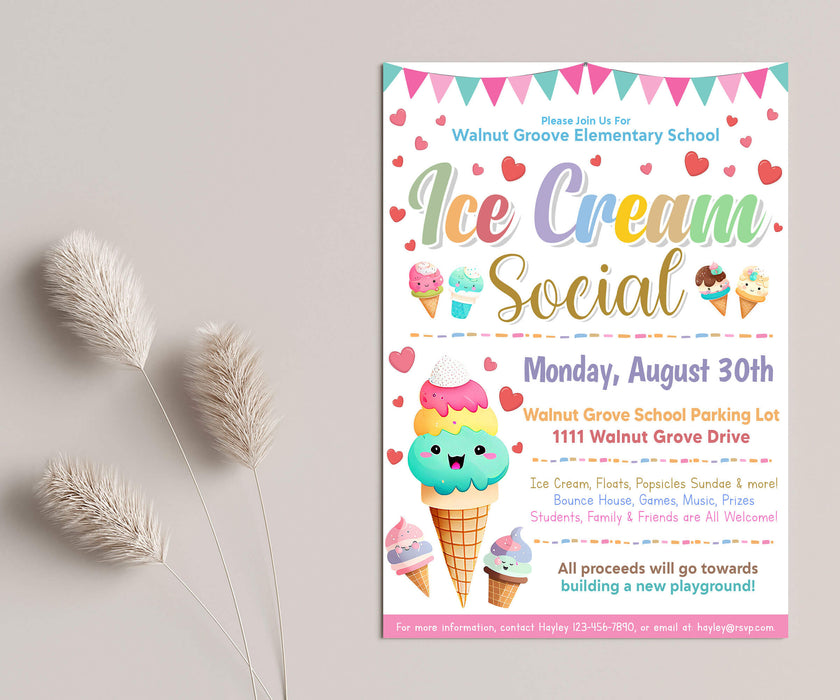 DIY Ice Cream Social Party Invite Template | Summer Ice Cream Party  Flyer Invitation