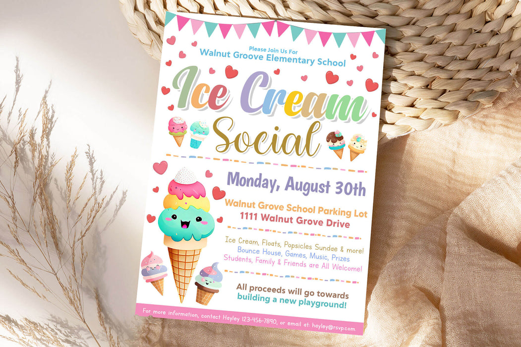 DIY Ice Cream Social Party Invite Template | Summer Ice Cream Party  Flyer Invitation