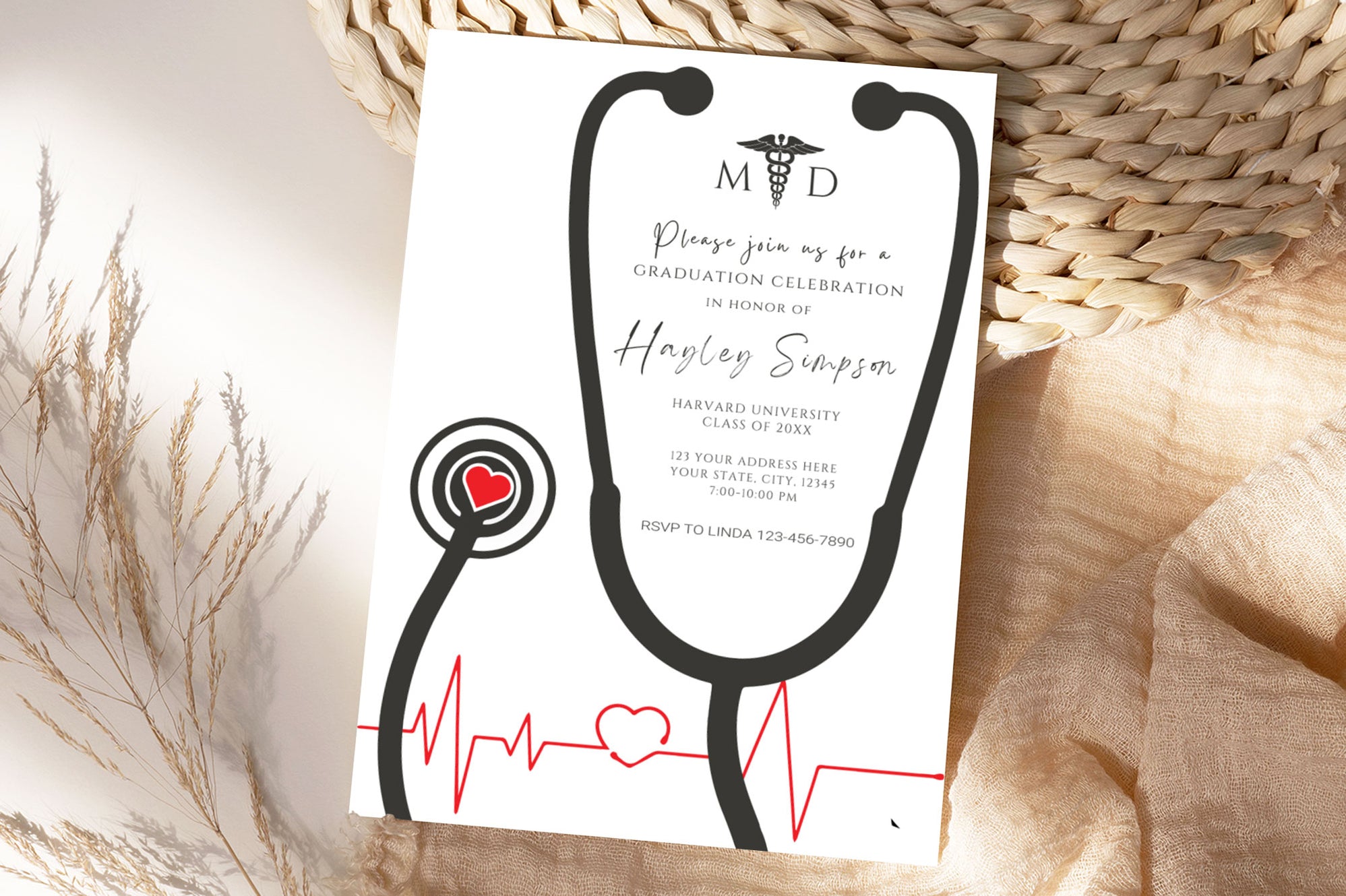 Medical Course Inviation Sample DIY Medical Graduation Invitation | Medical Doctor Grad Invite Template ...