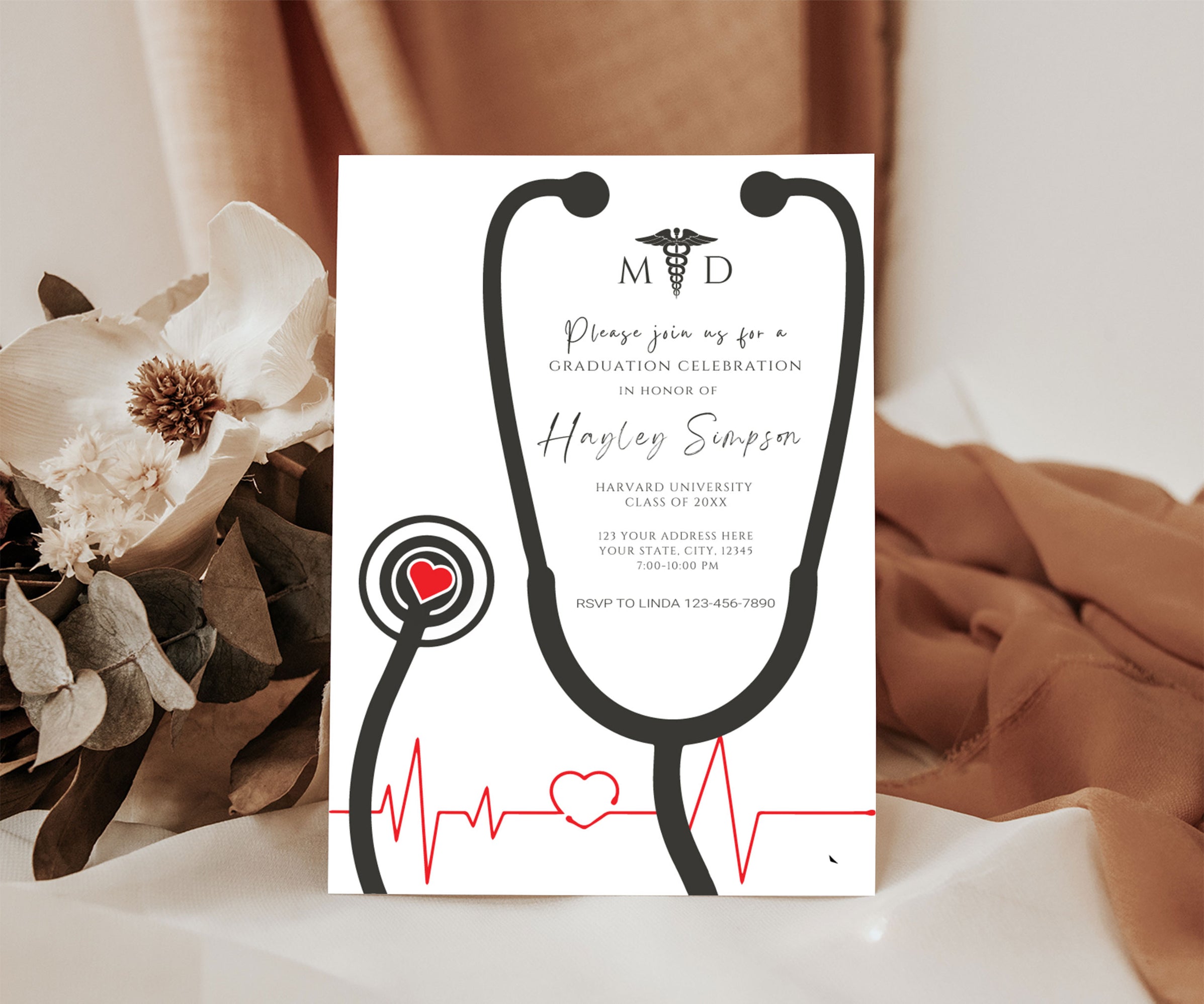 DIY Medical Graduation Invitation | Medical Doctor Grad Invite Template ...