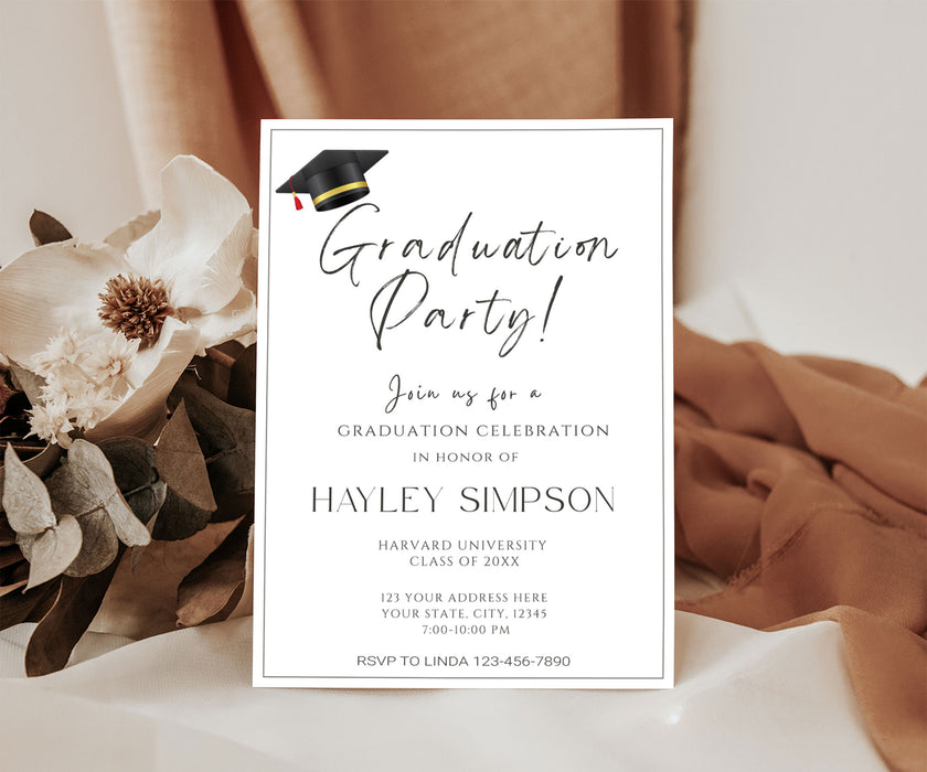 Graduation Invite Business DIY Graduation Invitation Template Minimalist Style | Grad Party Invite ...