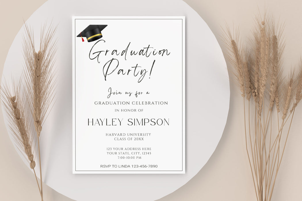 DIY Graduation Invitation Template Minimalist Style | Grad Party Invite