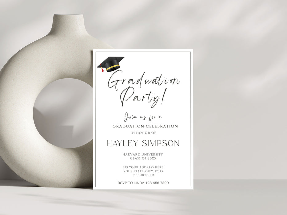DIY Graduation Invitation Template Minimalist Style | Grad Party Invite