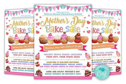 Customizable Mother's Day Bake Sale Flyer | School and Community Fair Fundraiser Event Template