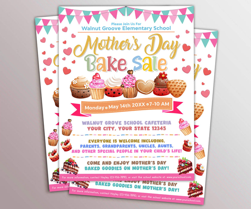 Customizable Mother's Day Bake Sale Flyer | School and Community Fair Fundraiser Event Template