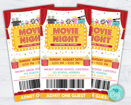 Customizable Cinema Movie Night Party Invitation Ticket Template