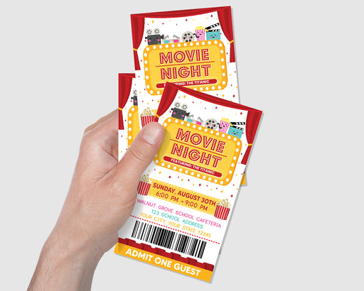 Customizable Cinema Movie Night Party Invitation Ticket Template