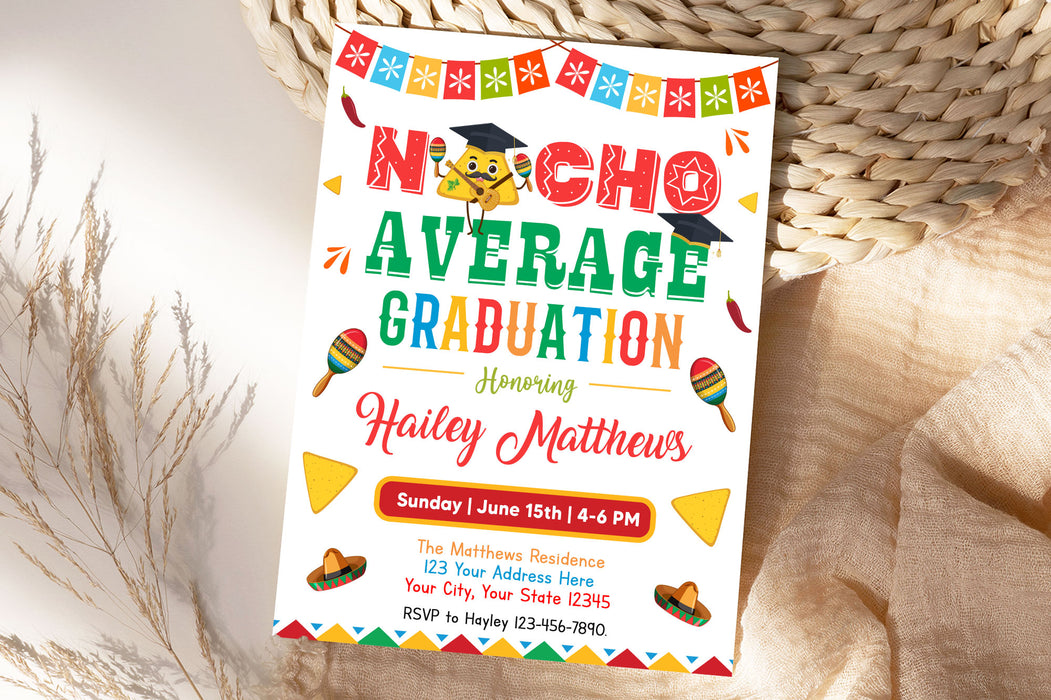 Customizable Nacho Average Graduation Invitation Template | Fiesta Grad Party Invite
