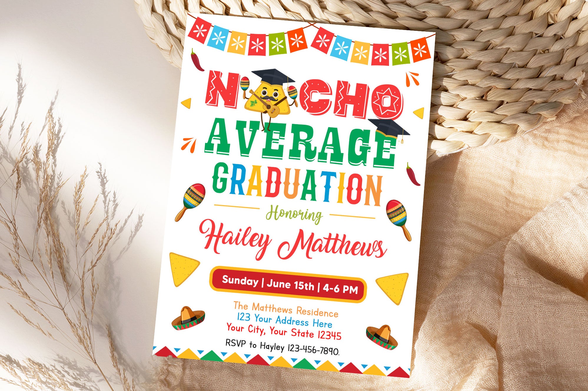 Customizable Nacho Average Graduation Invitation Template | Fiesta Grad ...