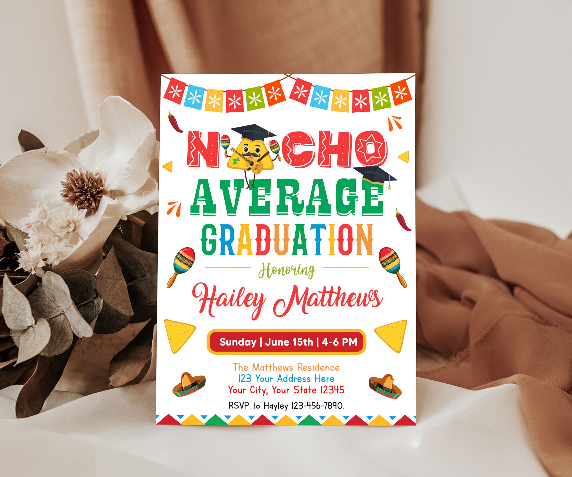 Customizable Nacho Average Graduation Invitation Template | Fiesta Grad ...