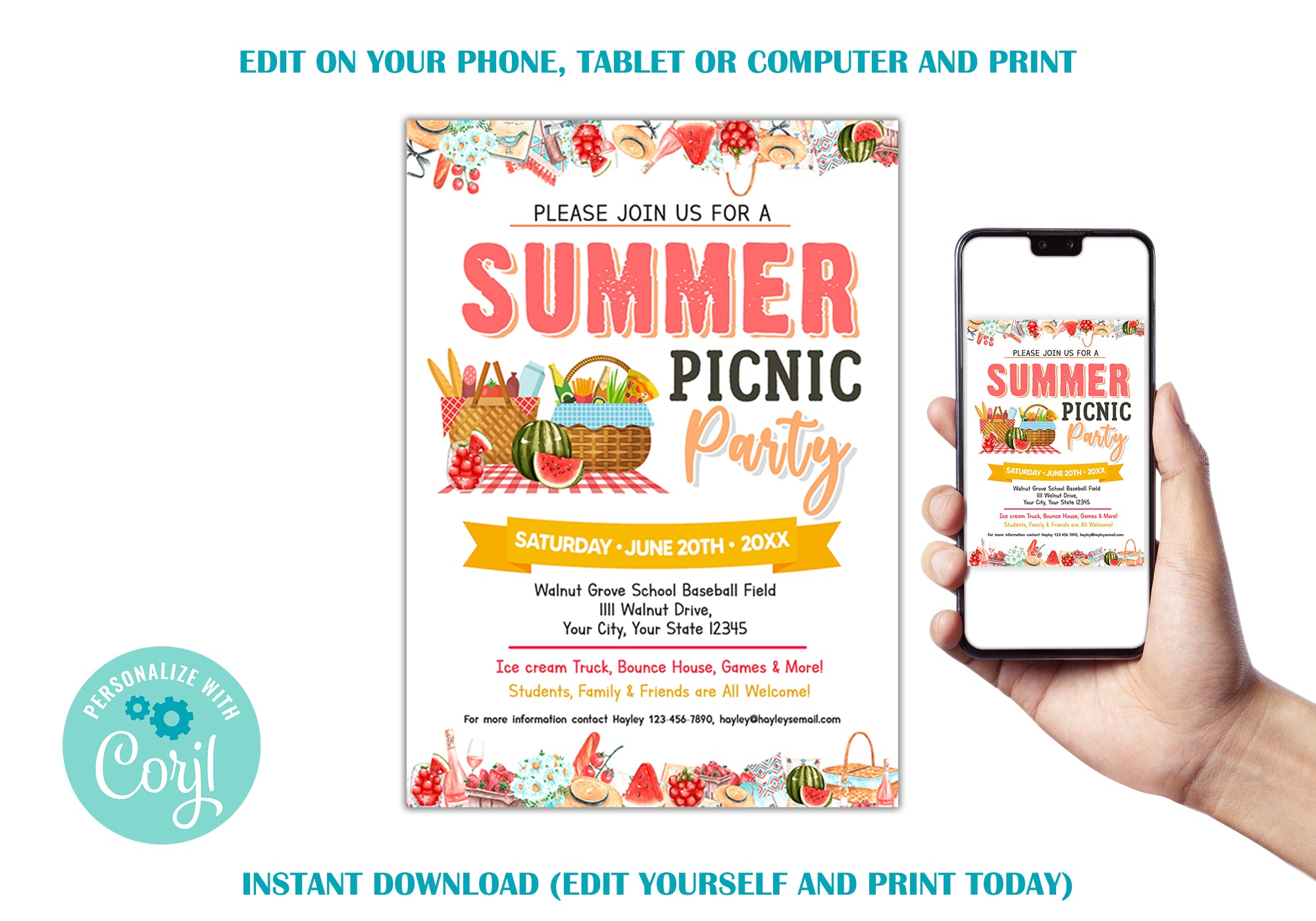 DIY Summer Picnic Party Invitation | Summer Event Picnic Invite ...