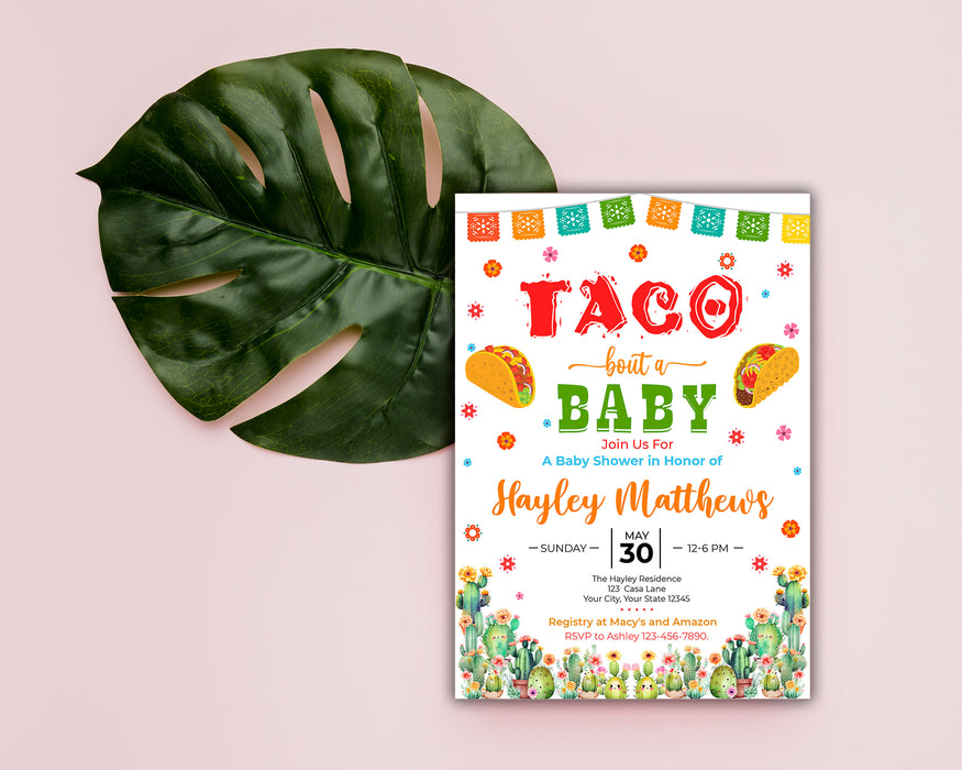 Customizable Taco Bout A Baby Shower Invitation | Mexican Fiesta Themed Baby Shower Invite Template