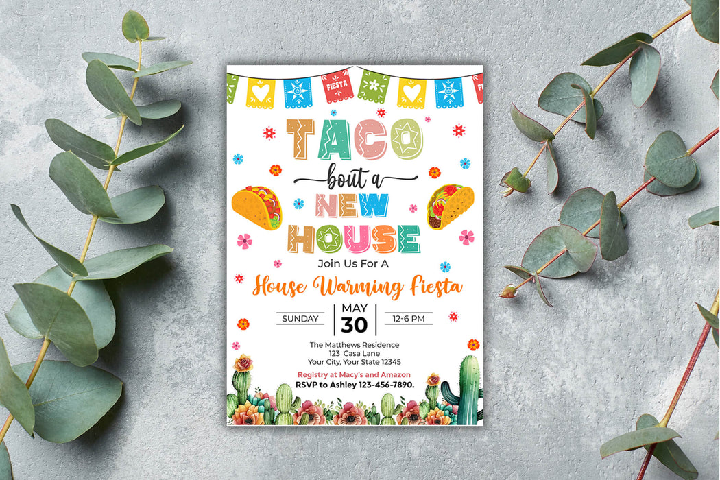 DIY Taco Bout A New House Invitation | Mexican Fiesta Themed House Warming Invite Template