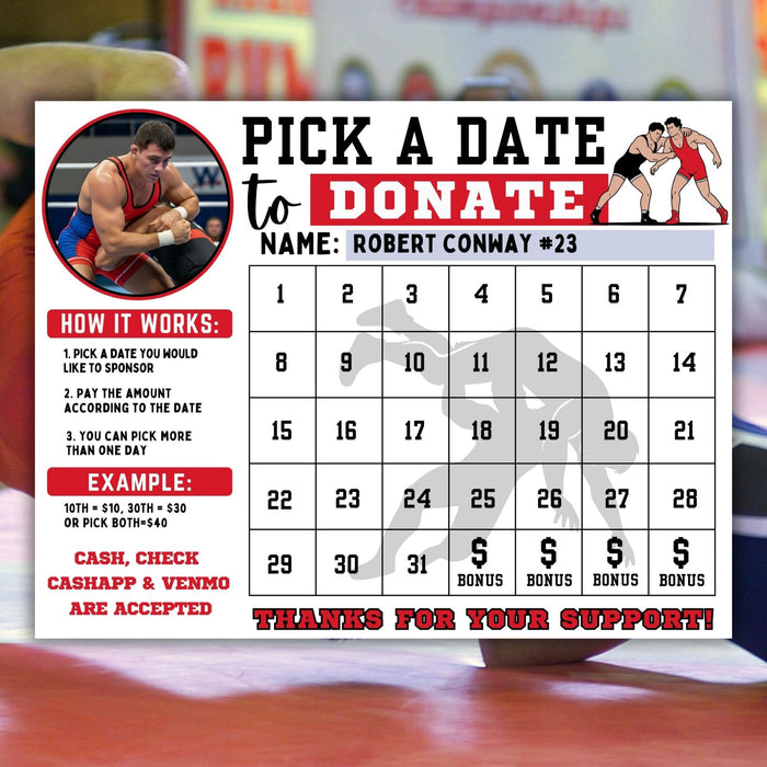 Editable wrestling team fundraising calendar