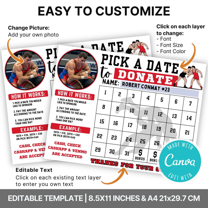 Wrestling pick a date to donate calendar