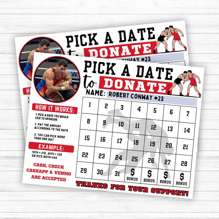 Wrestling team donation calendar template