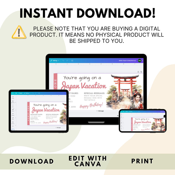 Unique Japan travel gift boarding pass