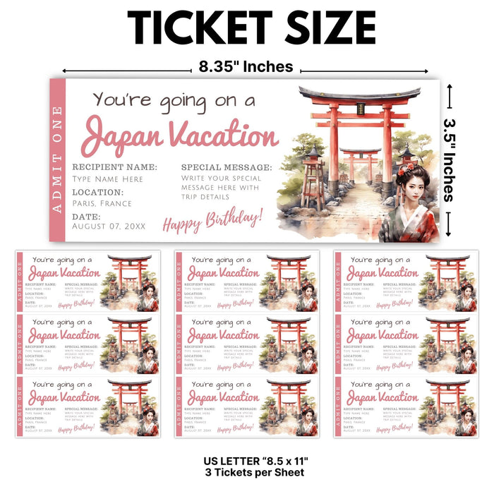 Editable printable ticket Japan gift