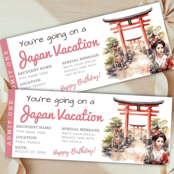 Printable Japan vacation gift boarding pass