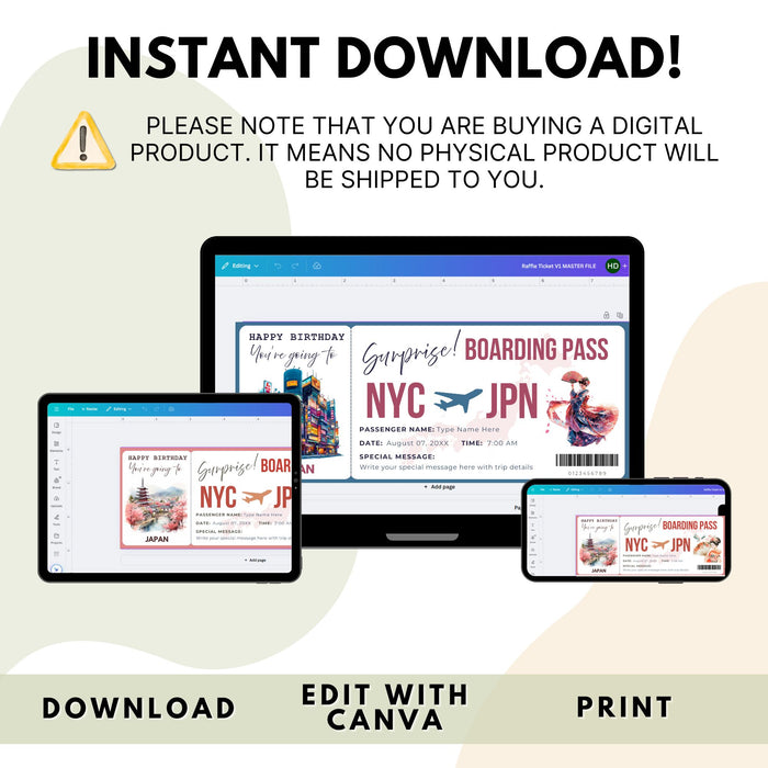 Custom Japan vacation gift boarding pass