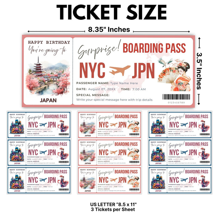 Personalized Japan trip reveal ticket