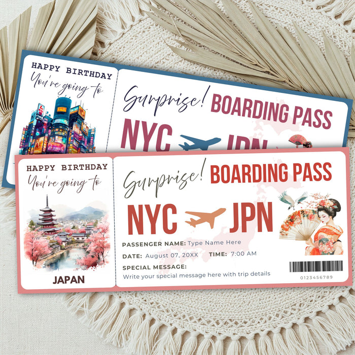 Editable boarding pass surprise gift Japan
