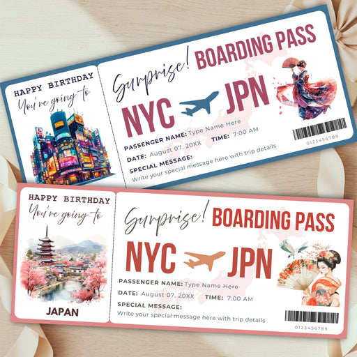 Printable Japan travel boarding pass design