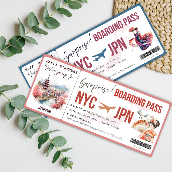 Creative Japan travel boarding pass template gift