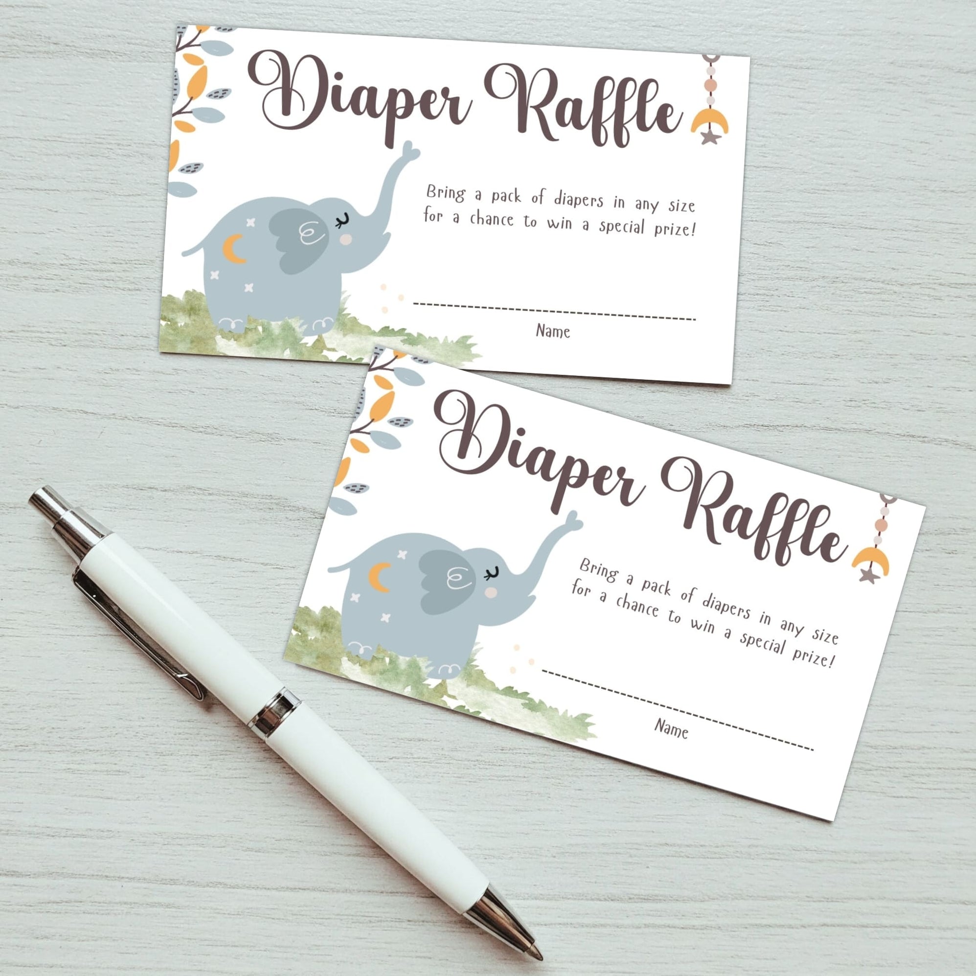 Customizable Elephant Diaper Raffle Ticket | Elephant Boho Animal Baby ...