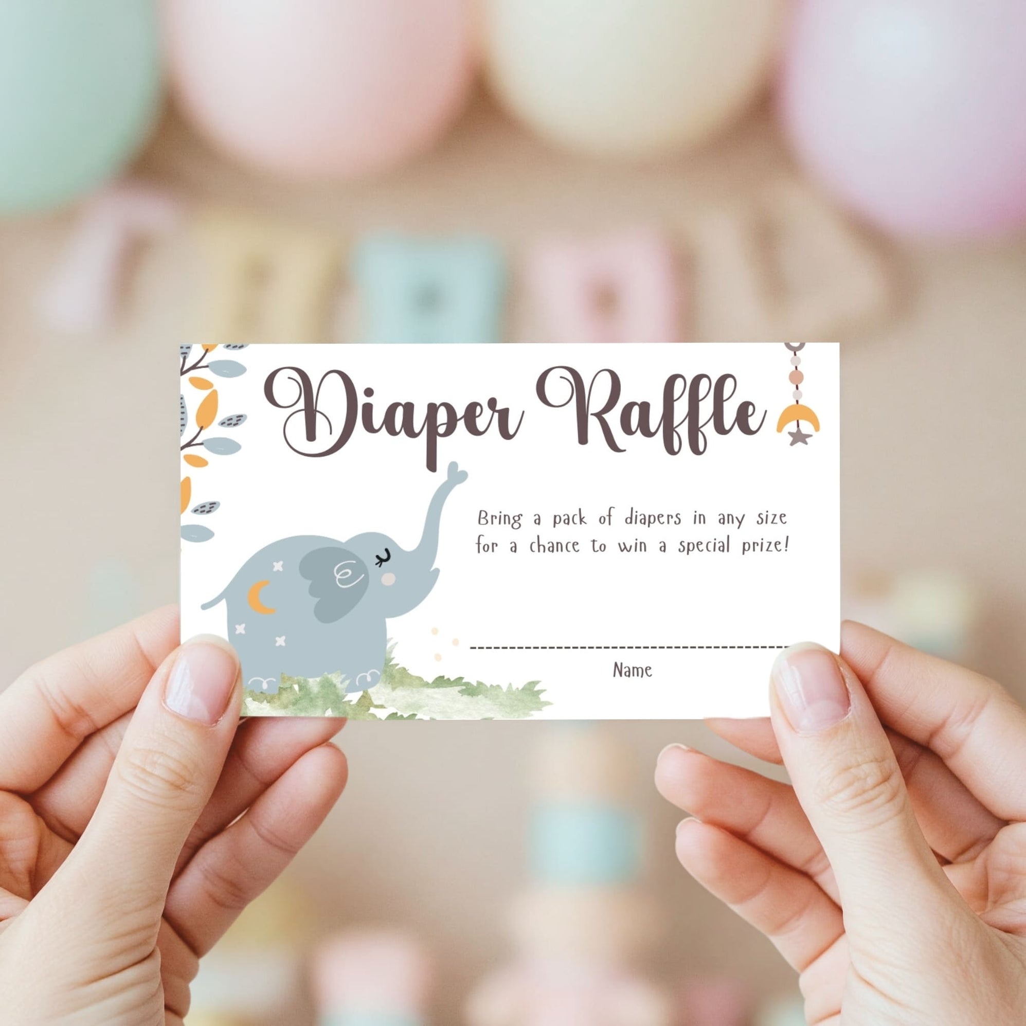 Customizable Elephant Diaper Raffle Ticket | Elephant Boho Animal Baby ...