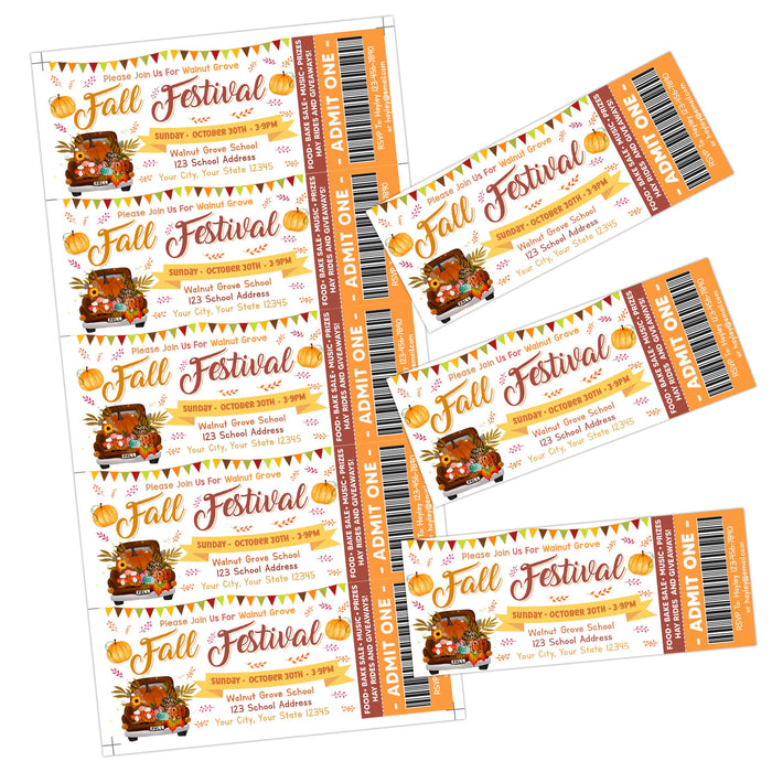 Customizable Fall Harvest Ticket Template | Fall Autumn Harvest Festival Ticket Invite