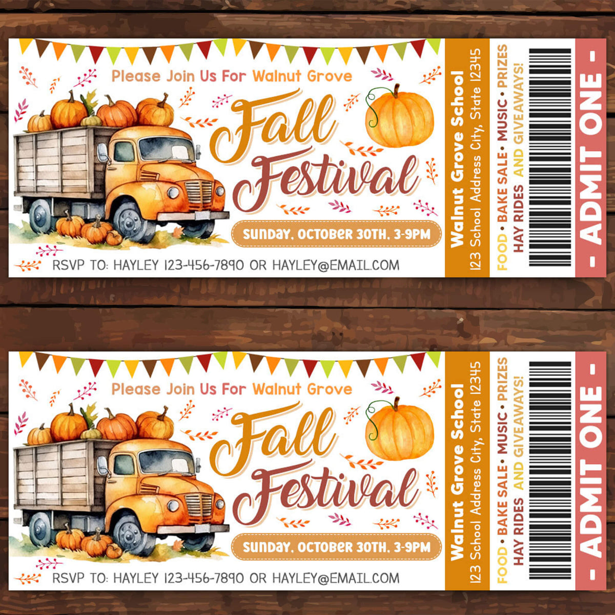 Entry Ticket Fall DIY Fall Harvest Festival Ticket Template | Autumn Fall Harvest ...