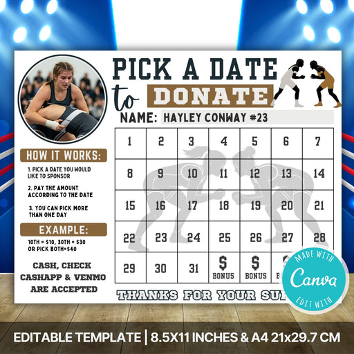 Girls wrestling fundraiser calendar template