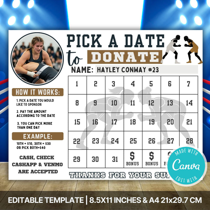 Girls wrestling fundraiser calendar template