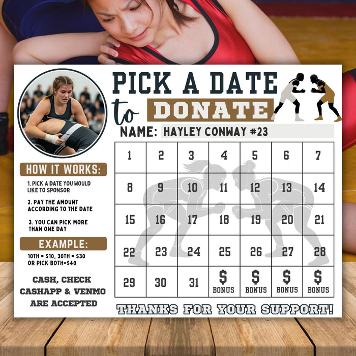 Pick a date to donate girls wrestling team calendar