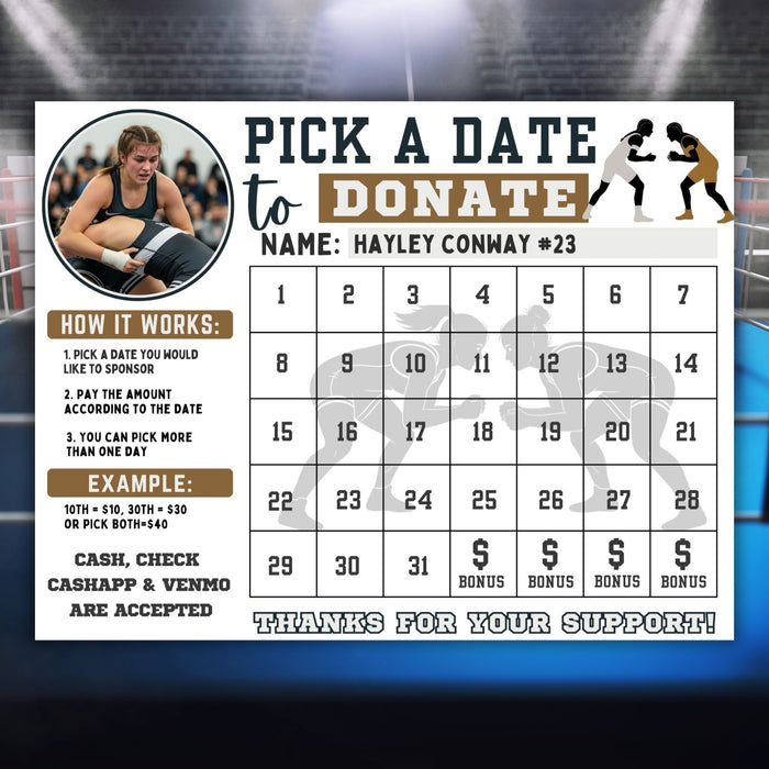 Female wrestling team fundraising calendar template