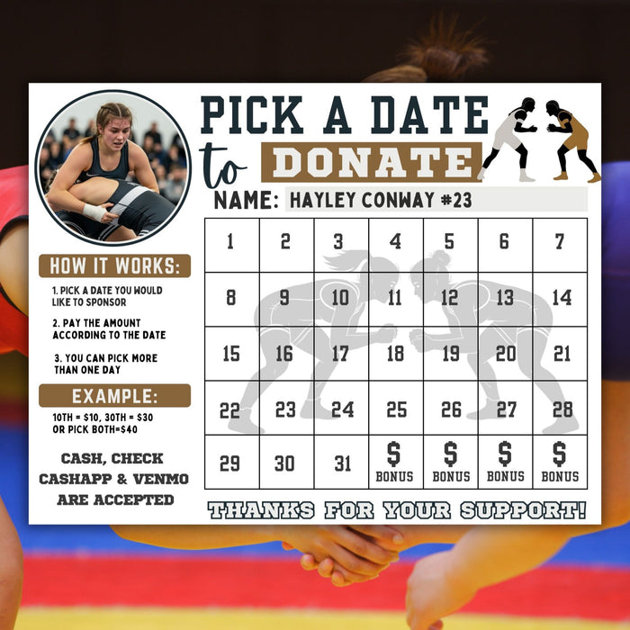Canva editable girls wrestling fundraiser calendar