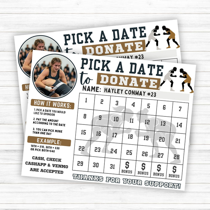 Girls wrestling donation calendar printable