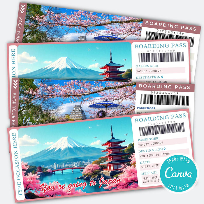 Editable ticket template Japan travel