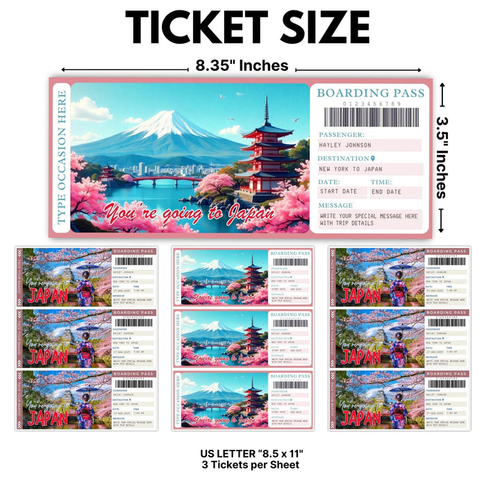 Editable printable Japan boarding pass gift