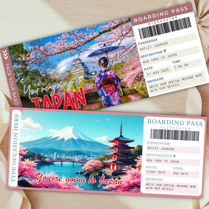 Editable boarding pass for Japan holiday gift