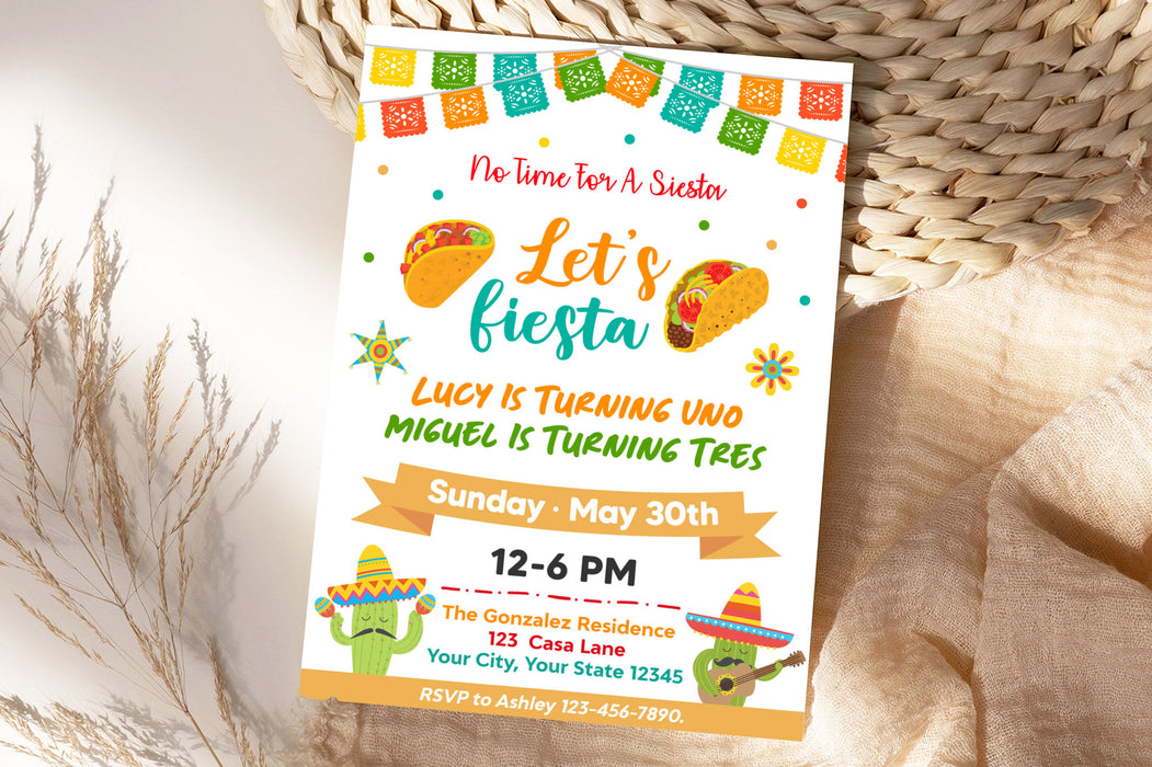 Fiesta Pattern Invite Customizable Joint Fiesta Birthday Invitation | Fiesta Themed Birthday ...