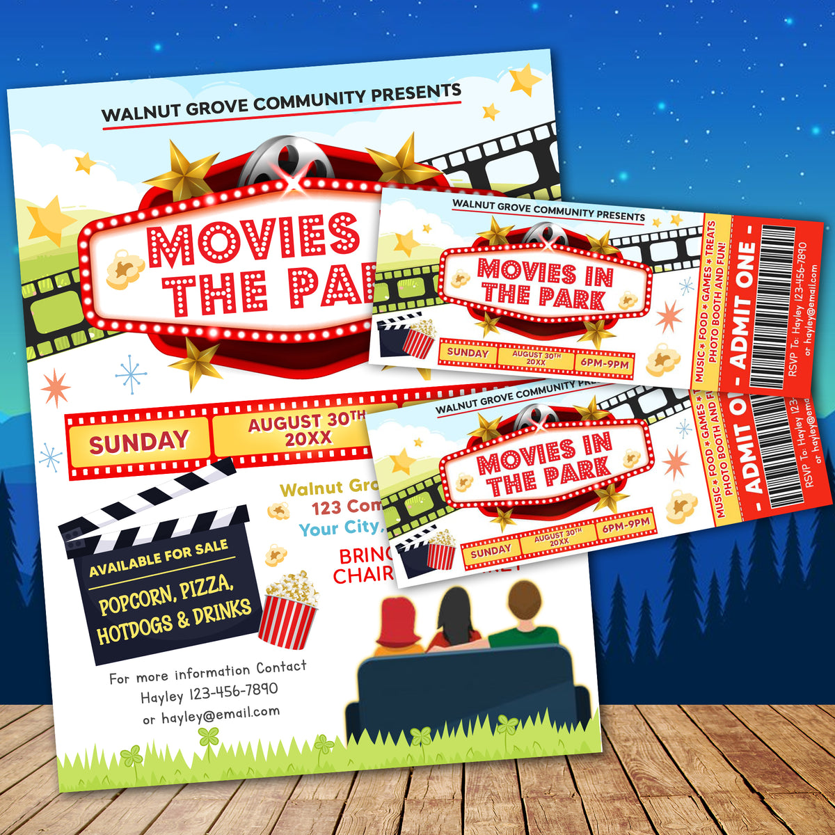 Customizable Movies In The Park Ticket and Flyer Bundle | Outdoor ...