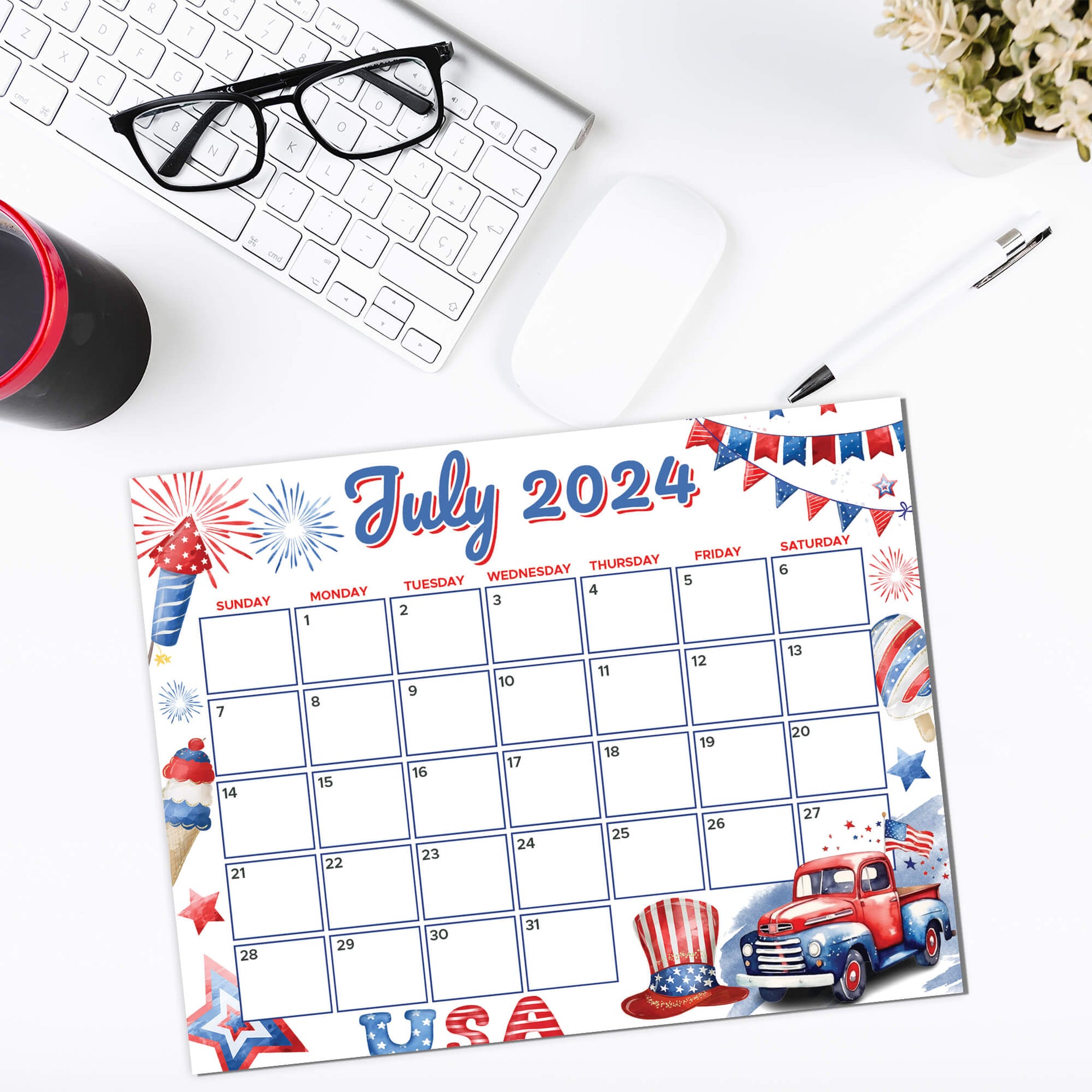 PDF Patriotic Independence Day Themed Calendar | Printable 4th of July ...