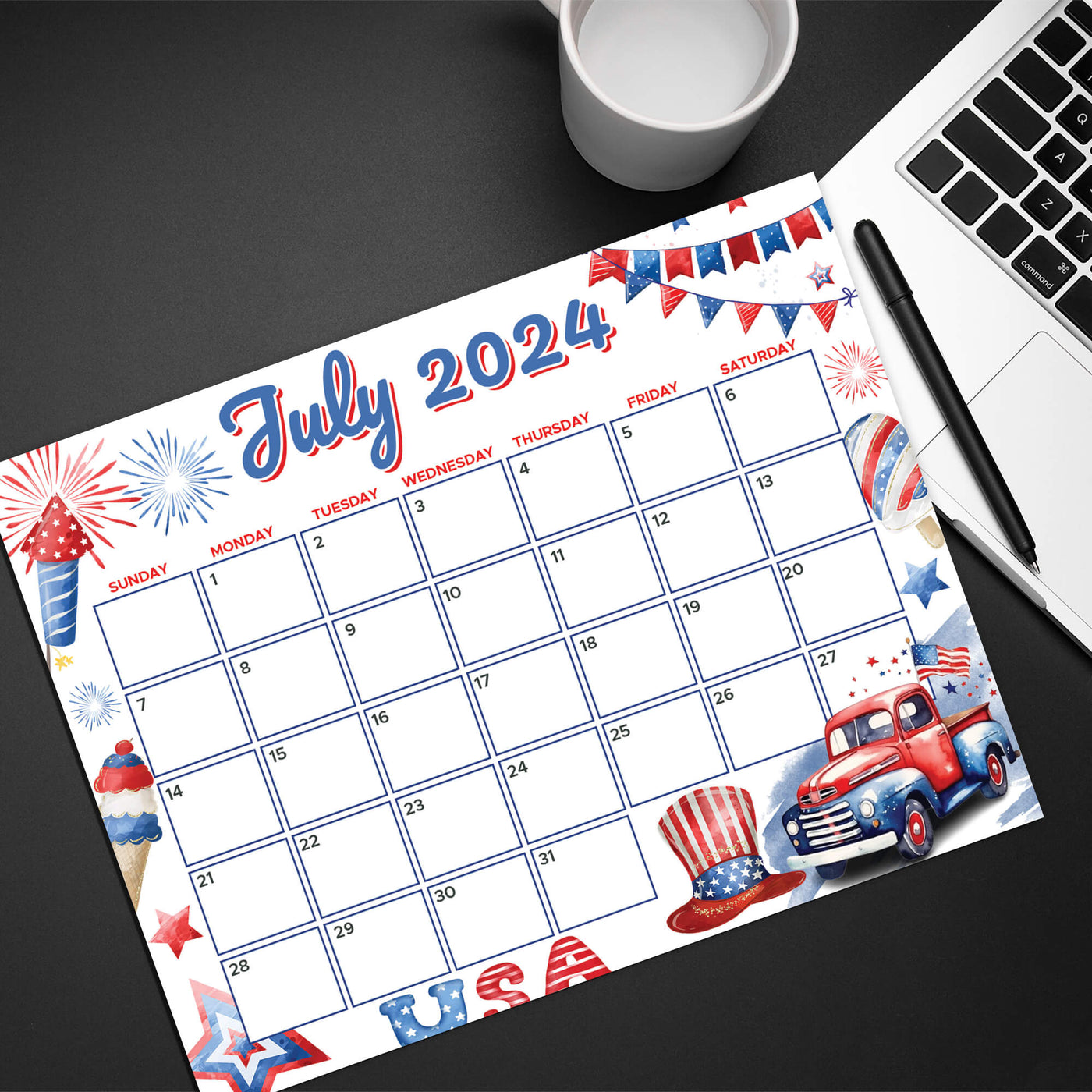 PDF Patriotic Independence Day Themed Calendar | Printable 4th of July ...